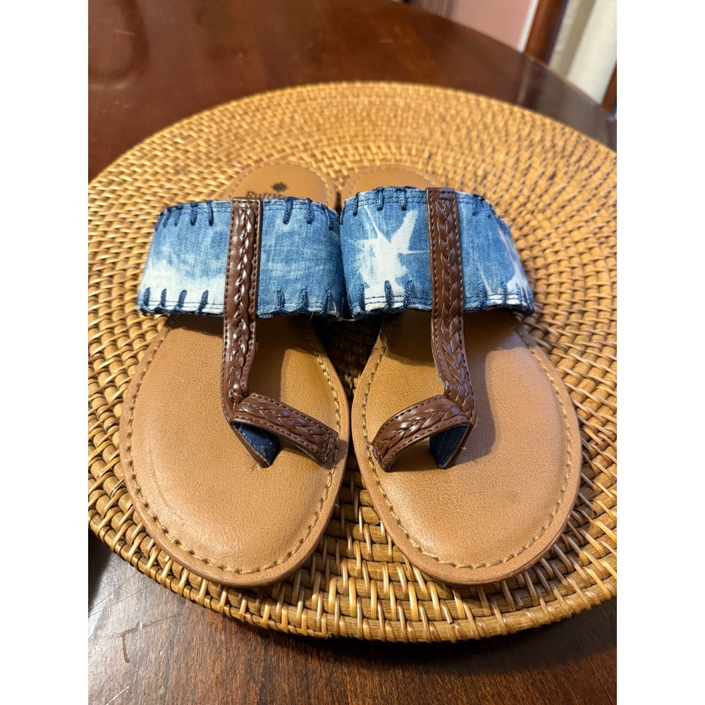 RuffHewn Indie 2 Women 7M Blue Denim Tie Dye Braided Thong Toe Loop Sandals
